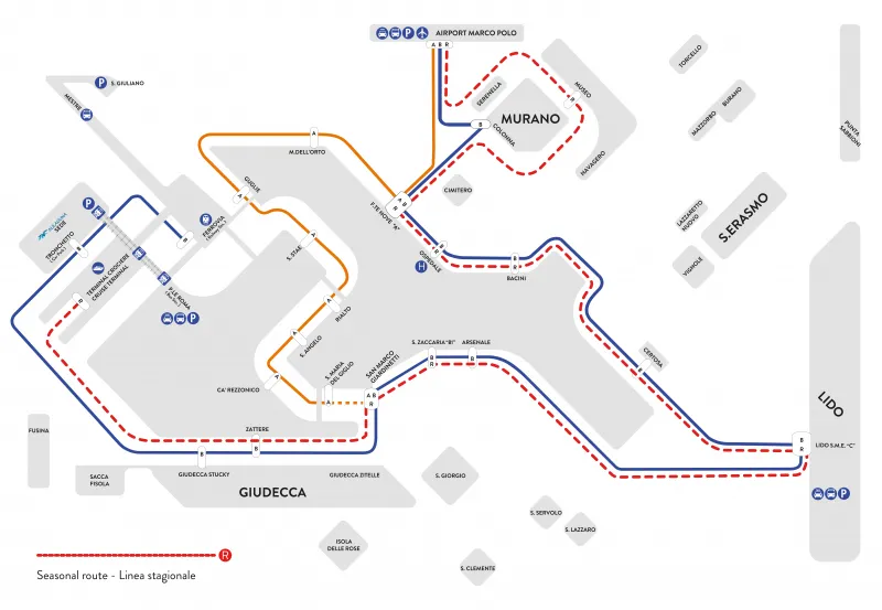 Cómo IR DEL AEROPUERTO DE VENECIA al CENTRO: 3 opciones - Mapa lineas vaporetto aeropuerto Venecia Alilaguna Mapa lineas vaporetto aeropuerto Venecia Alilaguna - Ir del aeropuerto de Venecia al centro